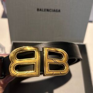 Balenciaga Black Belt with Gold BB Buckle
